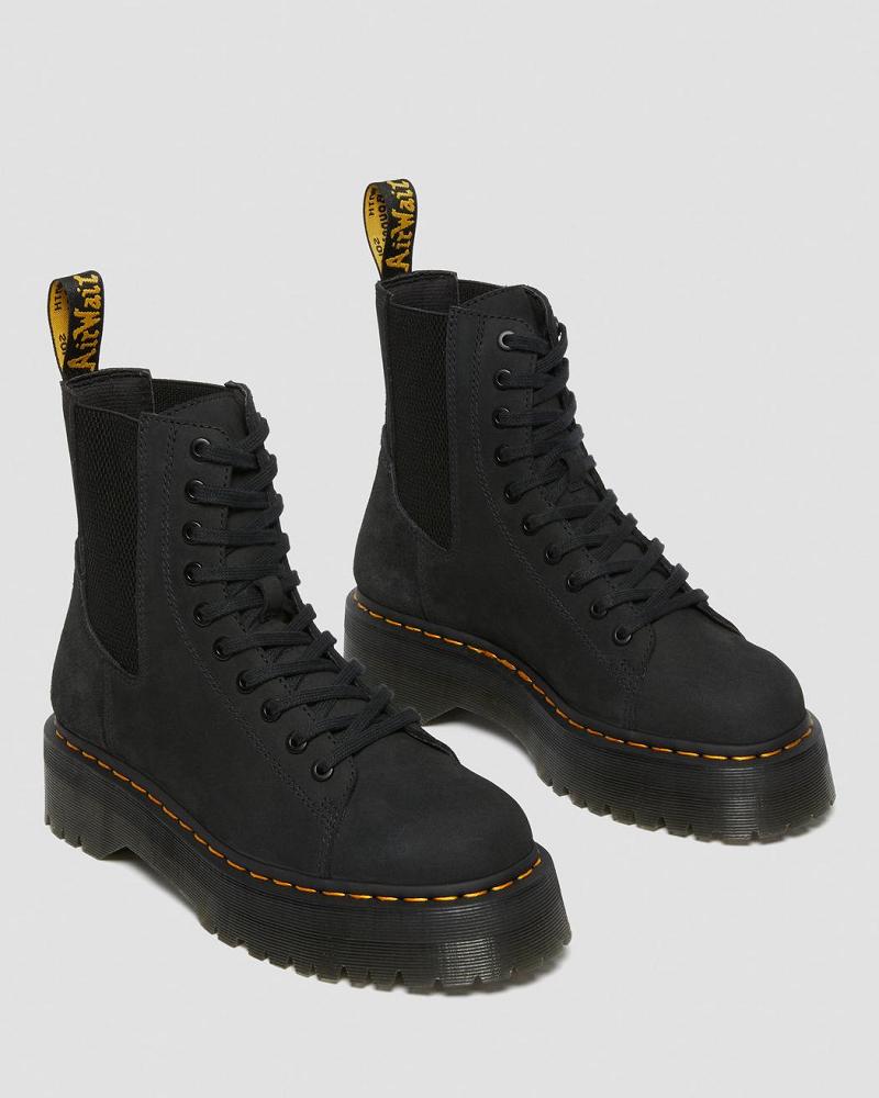 Black Men's Dr Martens Jadon Nubuck Leather Platform Boots | CA 555RVD